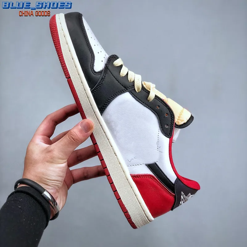 Fragment TS Jumpman 1 1s Low Basketball Shoes Men Black Red Brown