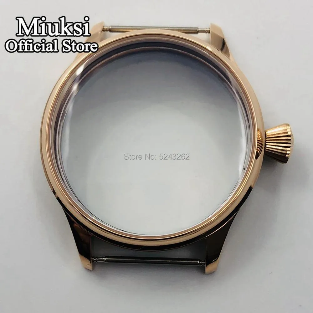 44mm Steril Watch Case Rose Gold Plated Case Fit ETA 6497 6498 Sea Gull St36 Rörelse