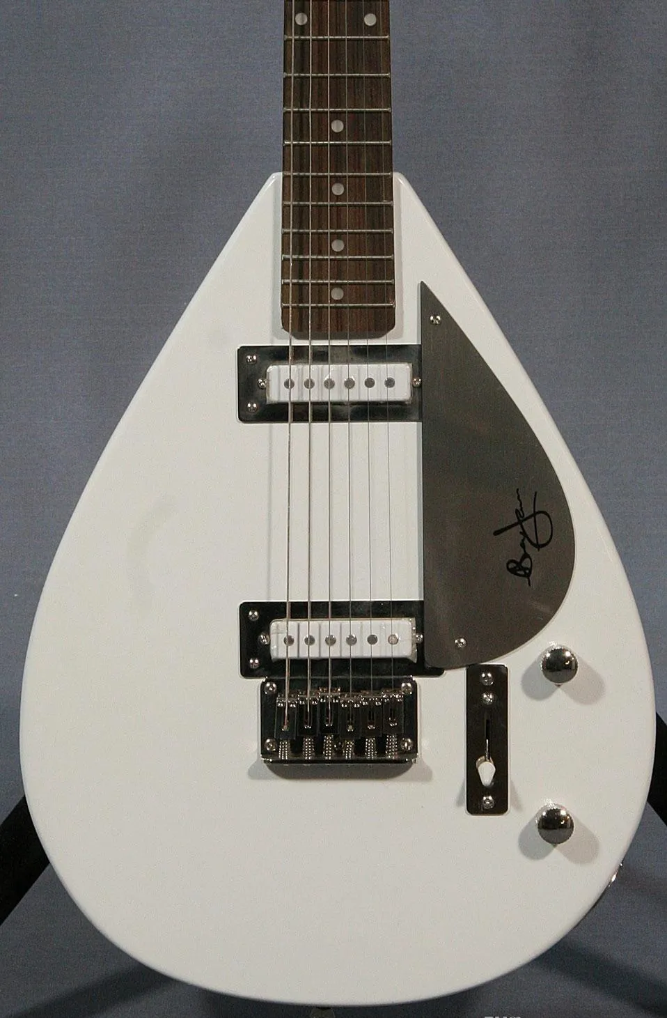 Befordran! Hutchins Brian Jones Signature White Electric Guitar White Paint Neck, Tremolo Bridge, White Pickups Chrome Ring