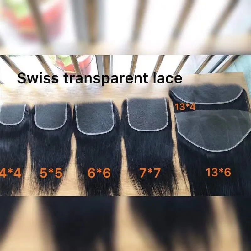 Swiss Transparent HD spets frontal stängningar 4x4 5x5 6x6 7x7 13x4 13x6 öra till öra förplockade med naturligt hårfäste