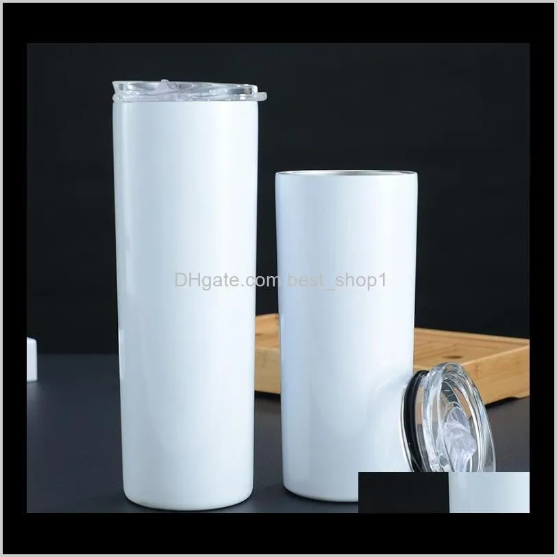 20oz 30oz skinny tumblers blank sublimation slim cup coffee mugs with lid and plastic straw beer mugs sea shipping cca12506