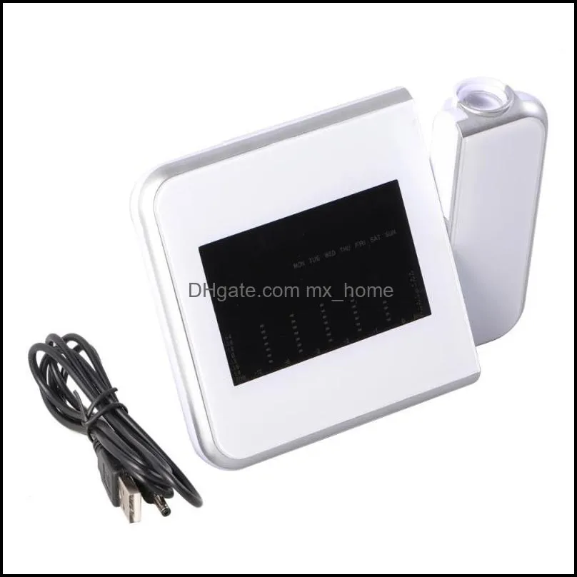 Other Clocks & Accessories Smart Digital Projection Clock Time Alarm Weather Station Projector - White (USB Cable)