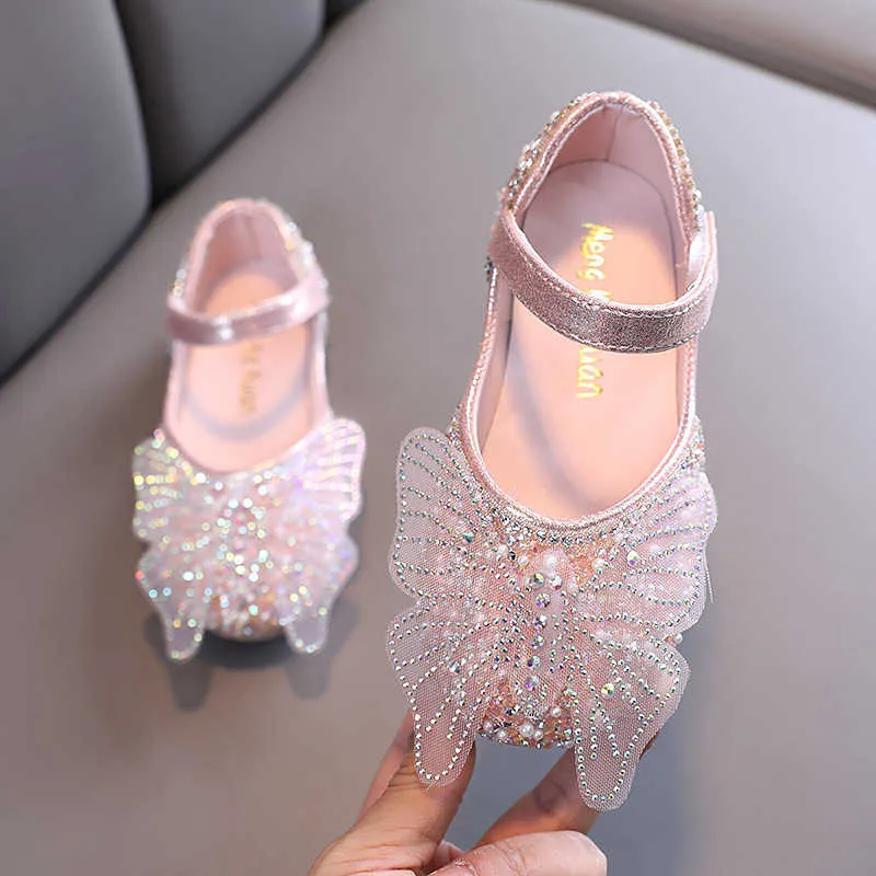 소녀 신발 유아 모조 다이아몬드 공주 신발 2021 봄 가을 새로운 장식 조각 나비 키즈 소프트 아파트 성능 Shoe G04 X0703