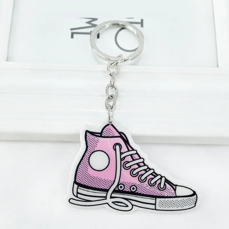 Acrylic canvas shoes key chain Bag Car Key Holder Metal Key Chain Rings shoe keychains For Women and men Unisex