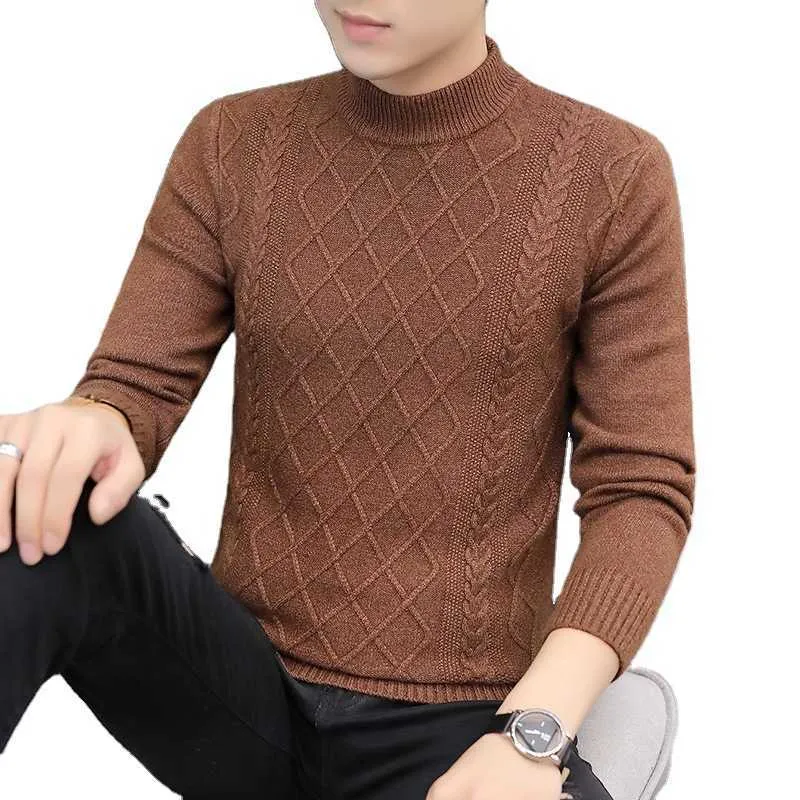New Estilo Coreano Homens Turtleneck Blusas Moda Slim Fit Pullover Mens Casual Knitwear Pullovers Masculino Suéteres Turtleneck Solid Y0907