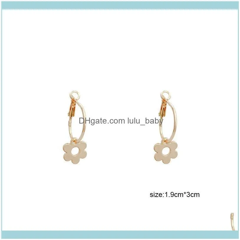 Gold Color Cute Flower Drop Hoop Earrings For Women Girls Fashion Sweet Piercing Earring Christmas Jewelry Gift C279 & Huggie