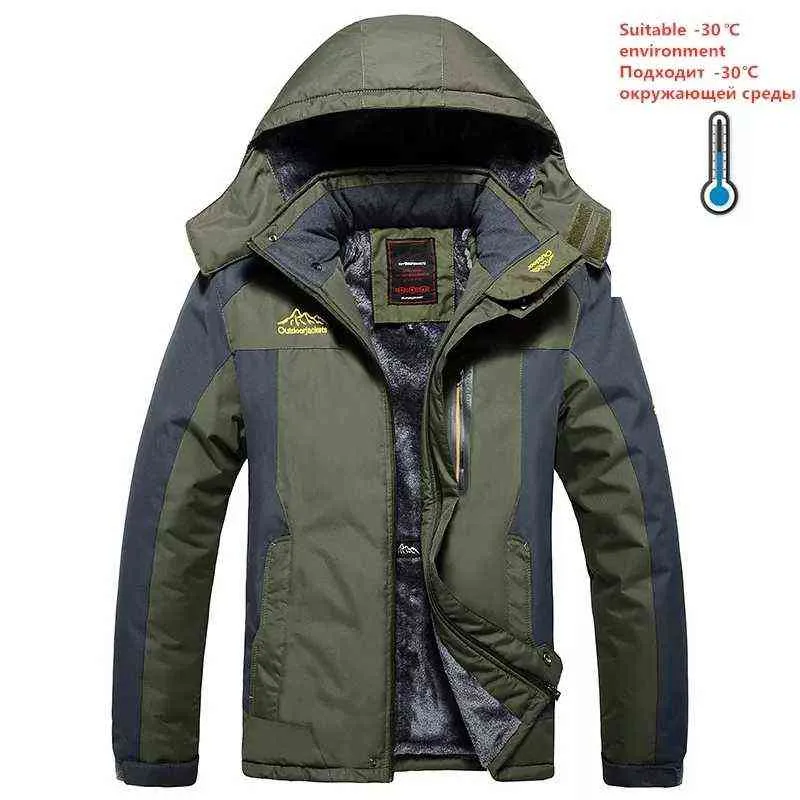 플러스 사이즈 8XL 9XL 겨울 군사 양털 재킷 남성 두꺼운 따뜻한 파커 코트 방수 방풍 열교환 스키 재킷 Y1103