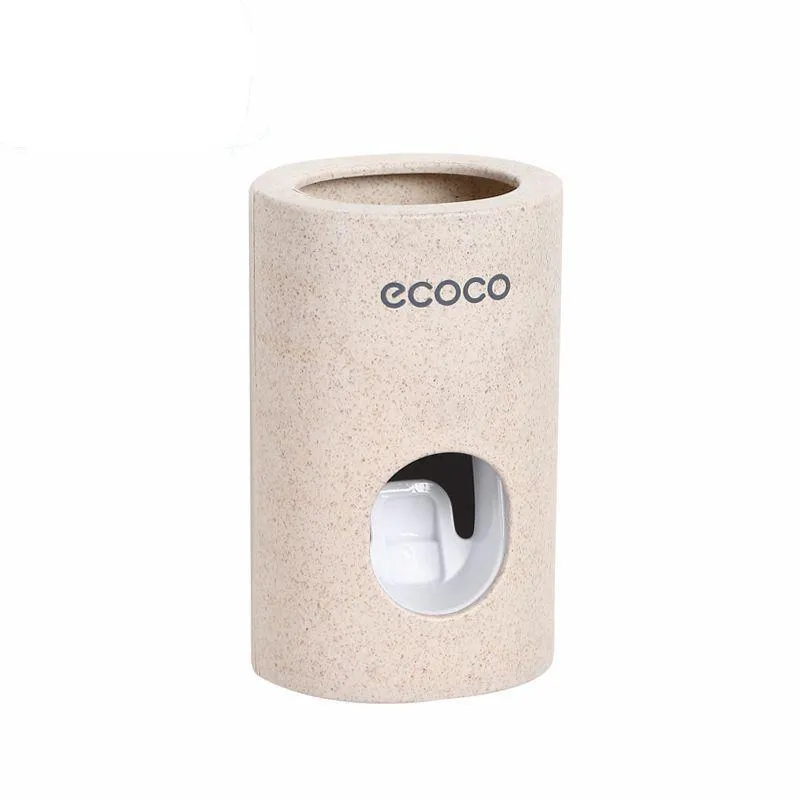 ECOCO Automatic Toothpaste Dispenser Dust-proof Toothbrush Holder Wheat straw Wall Mounted Toothpaste Squeezer for bathroom292S