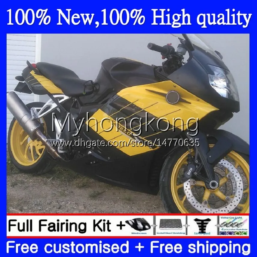 Kit de carénages pour BMW K 1200S K1200 S K 1200 S K1200S 05 06 07 08 09 10 Carrosserie 4No.43 K1200-S 05-10 K-1200S BLK Jaune chaud 2005 2006 2007 2008 2009 2010 Corps complet + couvercle de réservoir