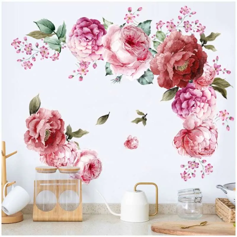 87x104cm DIY Large Peony Pinony Flowers Stickers muraux Romantique Accueil Décor Salon Salon Salon Chambre à coucher Décoration Vinyl Posters 210929