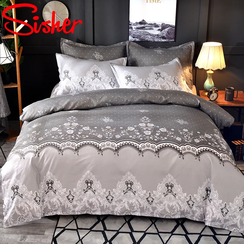 Nordic Flower Bedding Set 2 / 3pcs Luxury Lace Duvet Sats Commanter Quilt Cover Cover Single Double Queen King Storlek Ingen lakan 210316