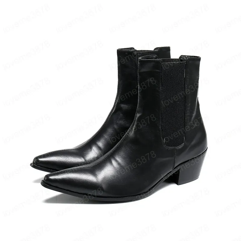 Botas de Motocicleta de Estilo Italiano Botas de Festa de Negócios Homem Ankle Boots Plus Size Ponthed Toe High High High Leel Botas Botas Botas Sapatos