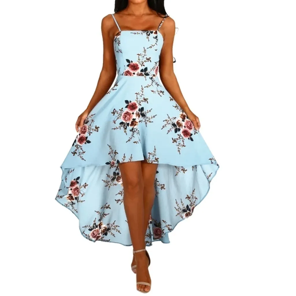 Summer Fashion Women Sling Abiti Casual Backless Dress Ladies Floral Printed Dress Abiti a coda di rondine Slim Beach Dress X0521