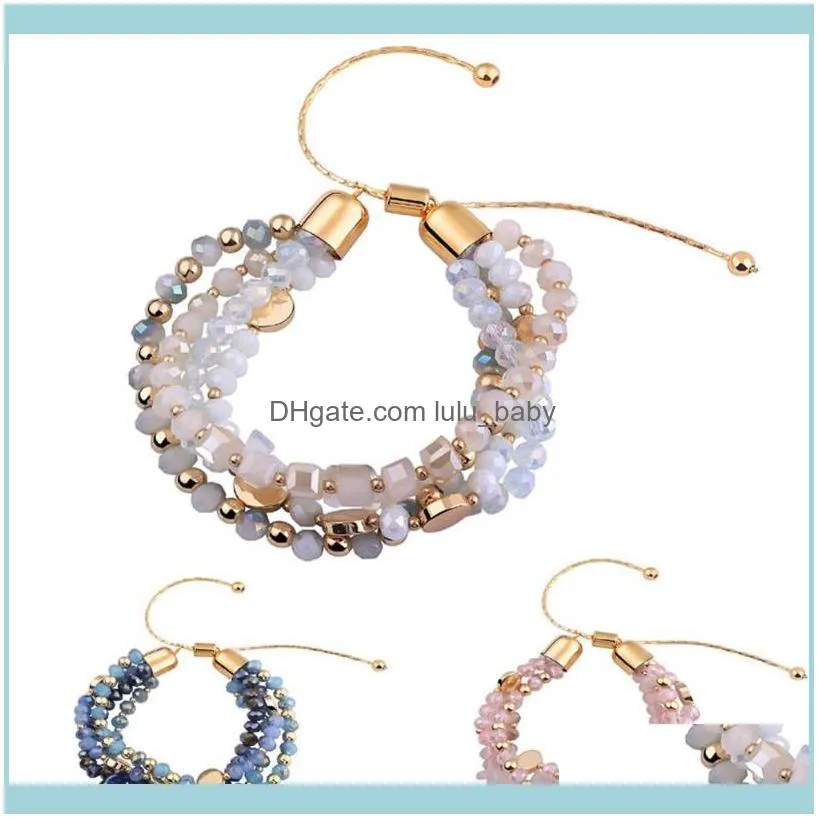 Bracciali con perline Gioielli con fili di perline Bracciale regolabile in cristallo di pietra da donna con vetro blu e distanziatore in metallo con perline per regalo di un amico amante