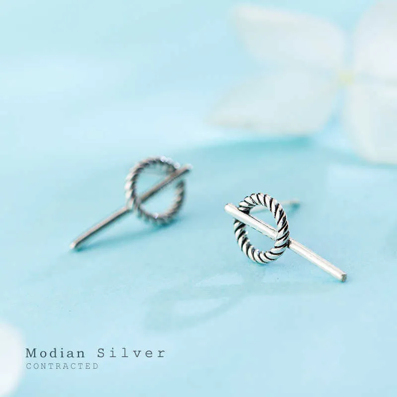 Runda twist stud örhänge för kvinnor 925 sterling silver enkla geometriska örat pin mode smycken tillbehör 210707