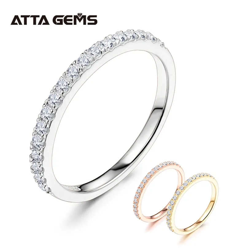 Attagens 925 Sterling Silver Pass Passe Diamond Test Round Excelente corte total 0.27 ct anel para meninas jóias de coquetel 211014