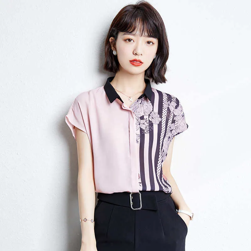 Camicie da donna in chiffon estivo moda coreana Camicette senza maniche bianche da donna Taglie forti XXL Top rosa e 210531