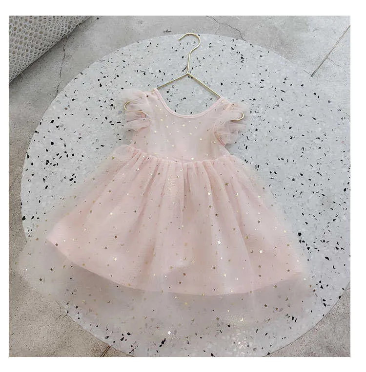 Brillant enfant en bas âge filles paillettes robe Flutter manches Tutu pour enfants princesse anniversaire petite robe d'été noire 210529