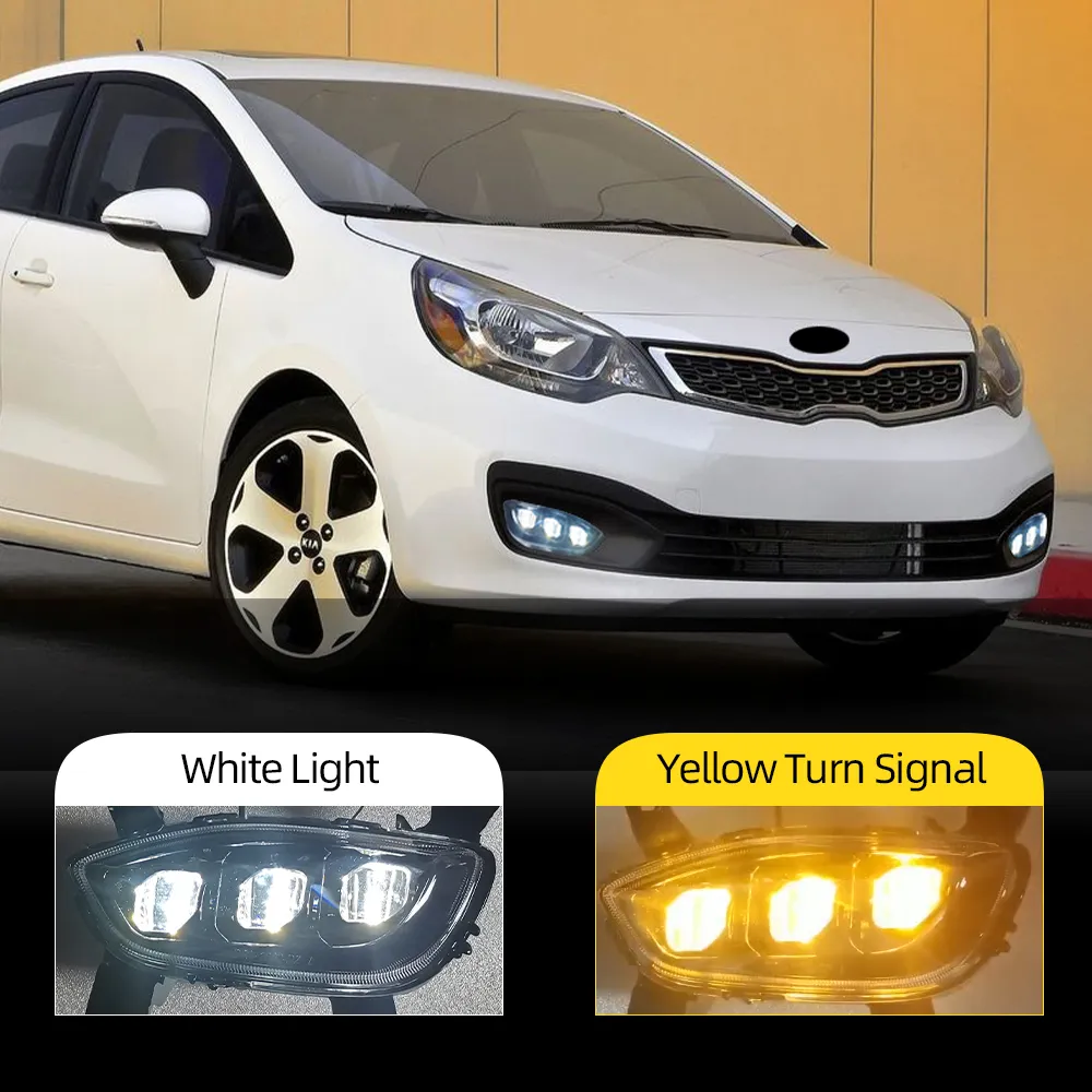 2PCS For KIA RIO 2012 2013 2014 2015 Car Daytime Running Light Fog light Lamp LED DRL With yellow turn signal