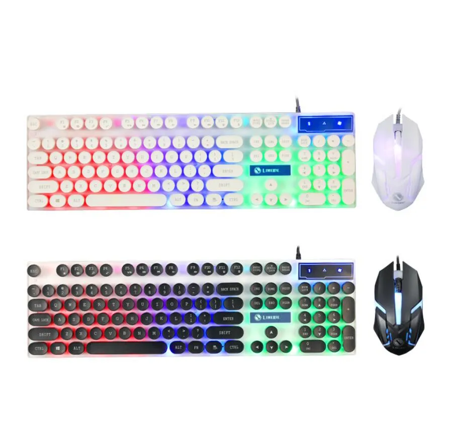 Gaming Keyboard LED Mouse Pad GTX300 Keys Punk Circular KeyCap Backlit Wired Rainbow Ergonomic Round Key Cap Mechanical Combo