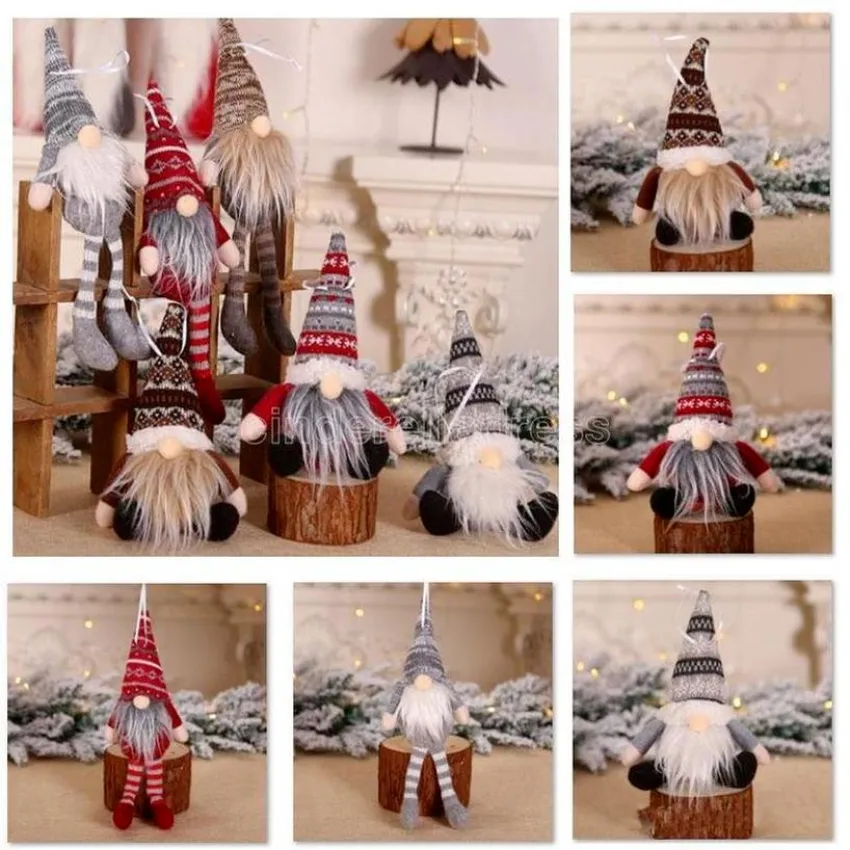 DHL Ship Christmas Ornament Knitted Plush Gnome Doll Christmas Tree Wall Hanging Pendant Holiday Decor Gift Tree Decorations