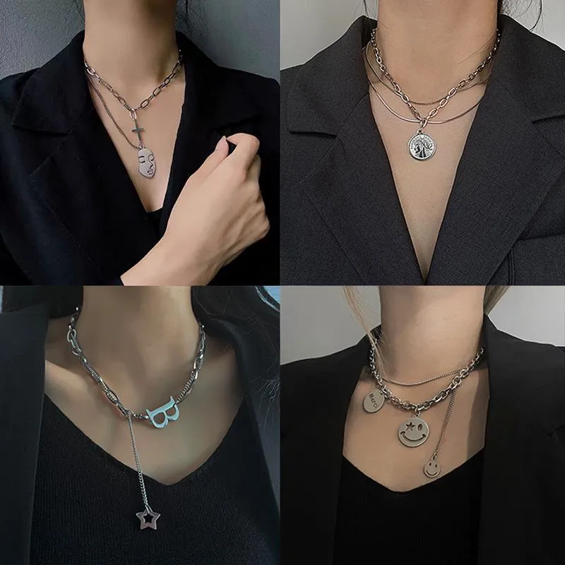 Pendant Necklaces Lettering Necklace Titanium Stainless Steel Sweater Chain Hip-hop Fashion Jewelry Water Wave Exquisite Gift