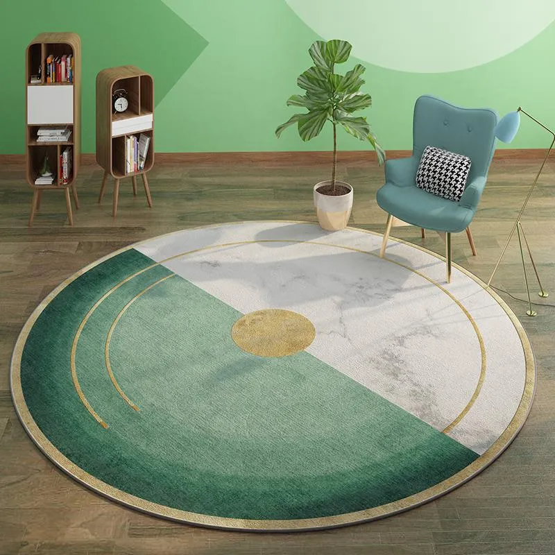 Luxury Green Round Carpet For Living Room Swing Basket Chair Area Rug Non-Slip Floor Mat Polyester Velvet Fleece Round Carpets