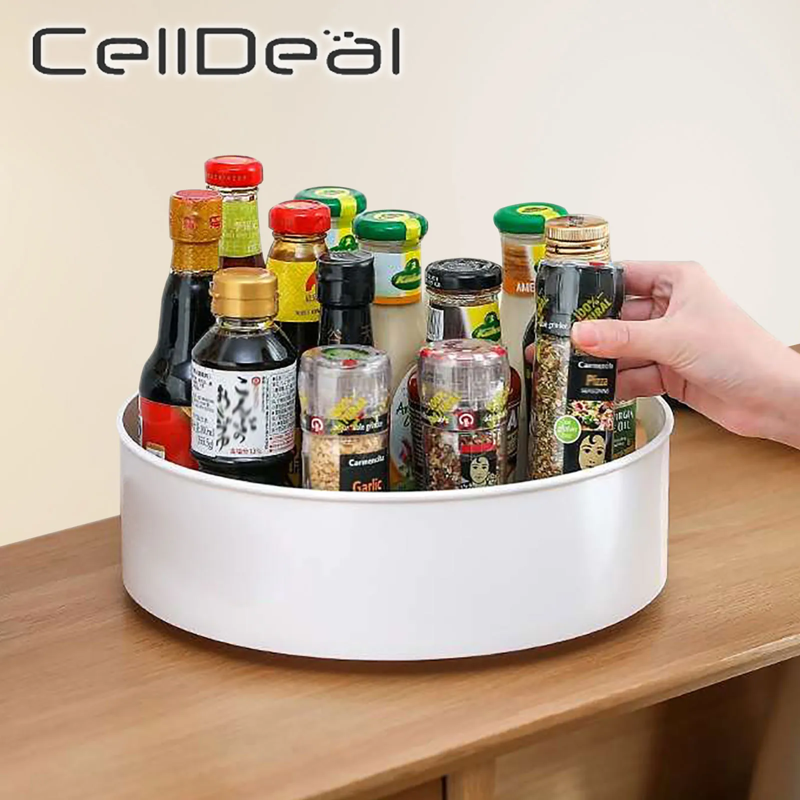 CellDeal 360 Rotating Round Spice Storage Rack Bray Turntable Kök Krykhållare Förvaringslåda Multifunktionsbehållare Organizer 210309