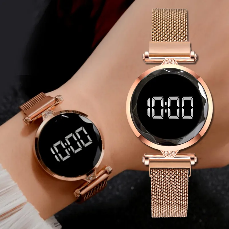 Luxe LED Vrouwen Magnetische Armband Horloges Rose Gold Digital Dress Watch Quartz Polshorloge Damesklok Relogio Feminino