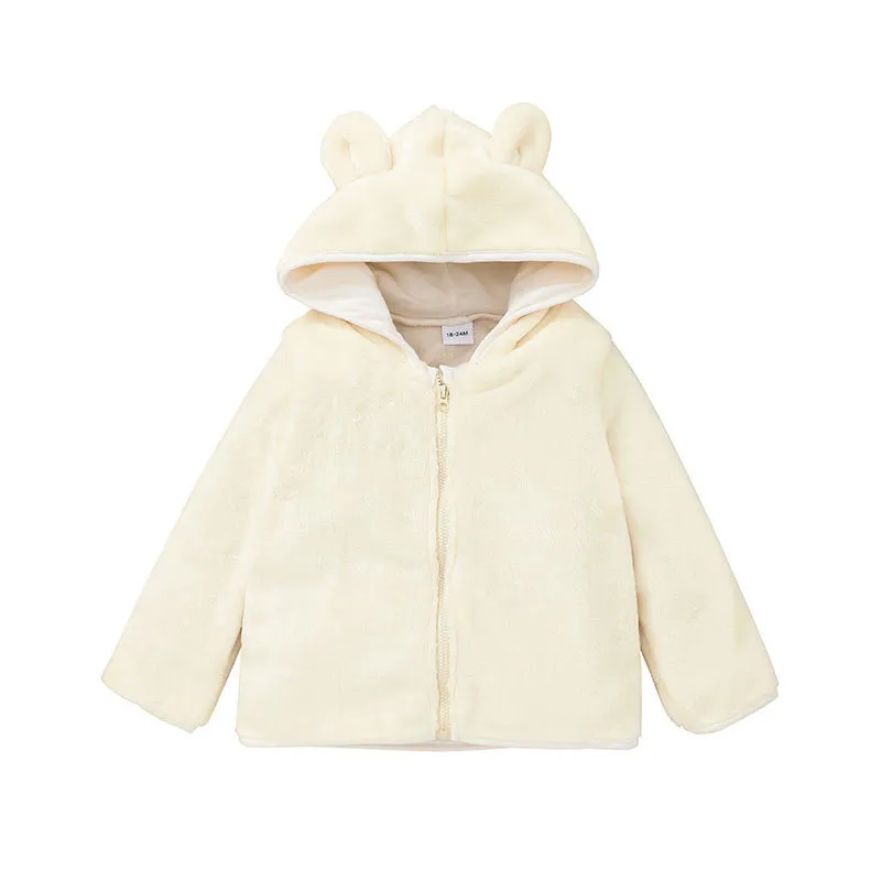 Kids Outerwear Velvet Hooded Zipper Coats Fall 2021 Latest Boutique Clothes 1-5T Children Girls Plain Long Sleeves Soft Cardigan