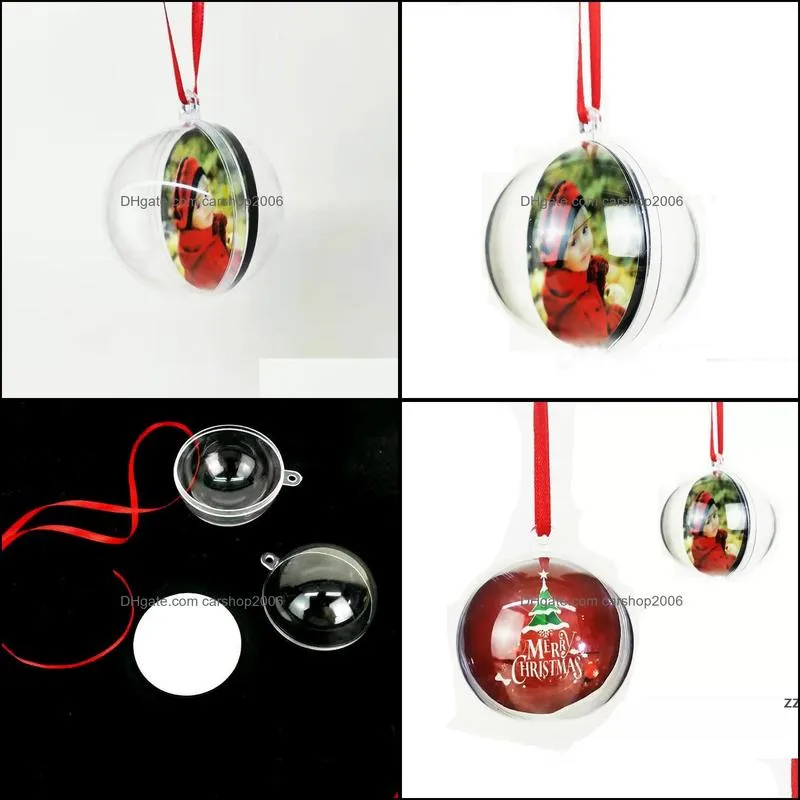 Transparent Plastic Christmas Ball Hanging Pendant Oranment Hollow Balls And Sublimation Blank MDF Ornament Xmas Decoration HWB10203