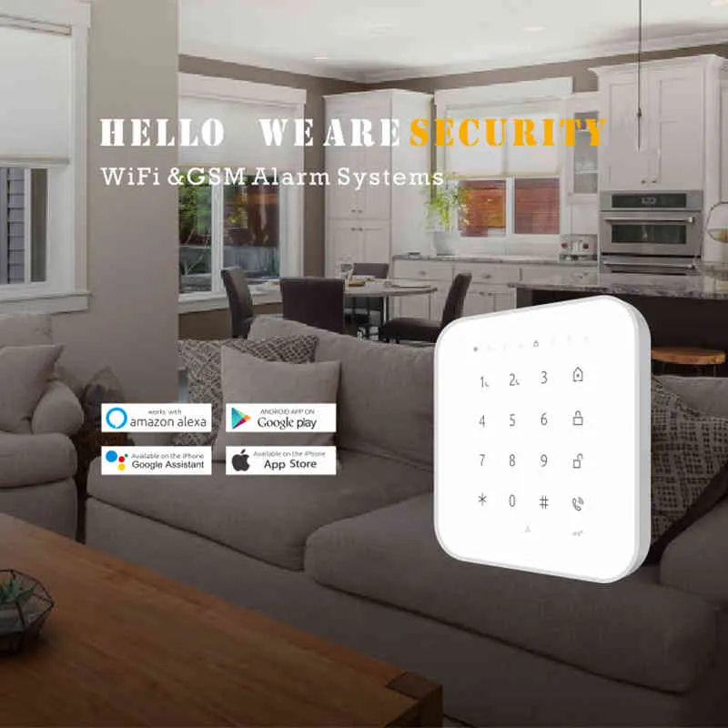 Smart Life App Allexa Googleホームボイスコントロール付きTuya WifiワイヤレスGSM侵入強盗警報システム