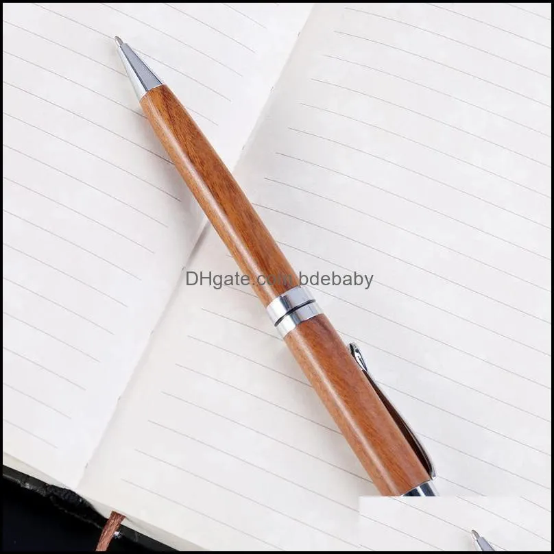 Luxury Handmade Wooden Twist Business Office Medium Nib Ballpoint Pen Stationary Writing Tool X3UE Pens
