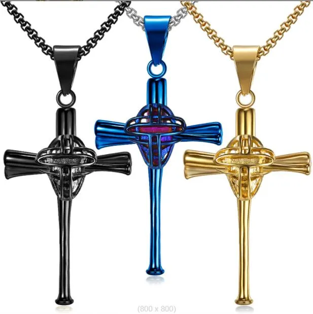 Accessoires de Sport en titane, pendentif croix de chauve-souris en argent, collier attrape-masque et chaîne, ensemble or noir en acier inoxydable