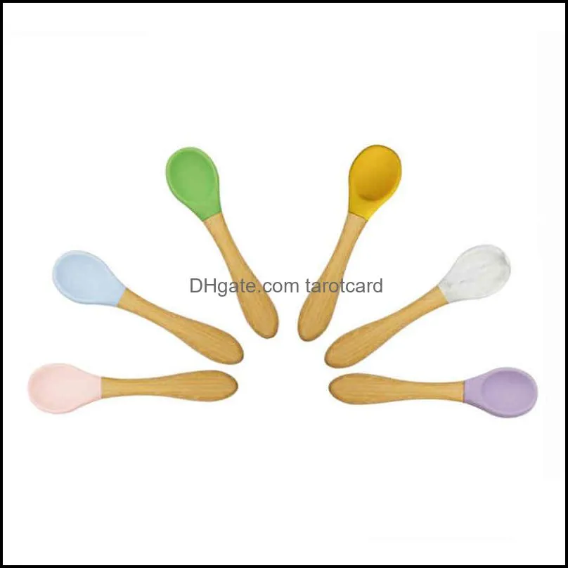 Spoons Flatware Kitchen, Dining & Bar Home Garden Wooden Handle Baby Bamboo Fork Sile Wood Spoon Toddlers Infant Feeding Accessories Organic