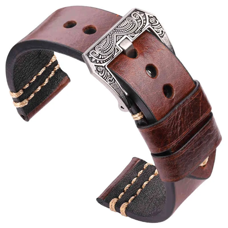 Handmade band 20mm 22mm 24mm Genuien Leather Band Strap 4 Colors Cowhide Watch Accessories Retro Steel Buckle