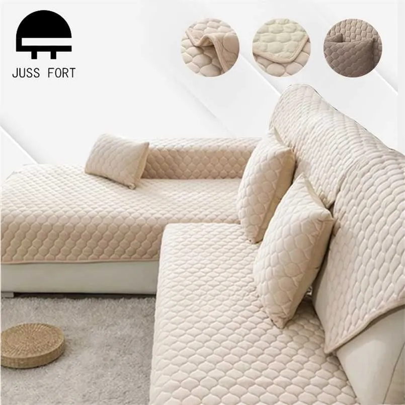 Thick Plush Sofa Cover Super Soft Non-slip Couch Seat Cushion Solid Color Corner Towel Furniture Protector Slipcover 1PCS 211116