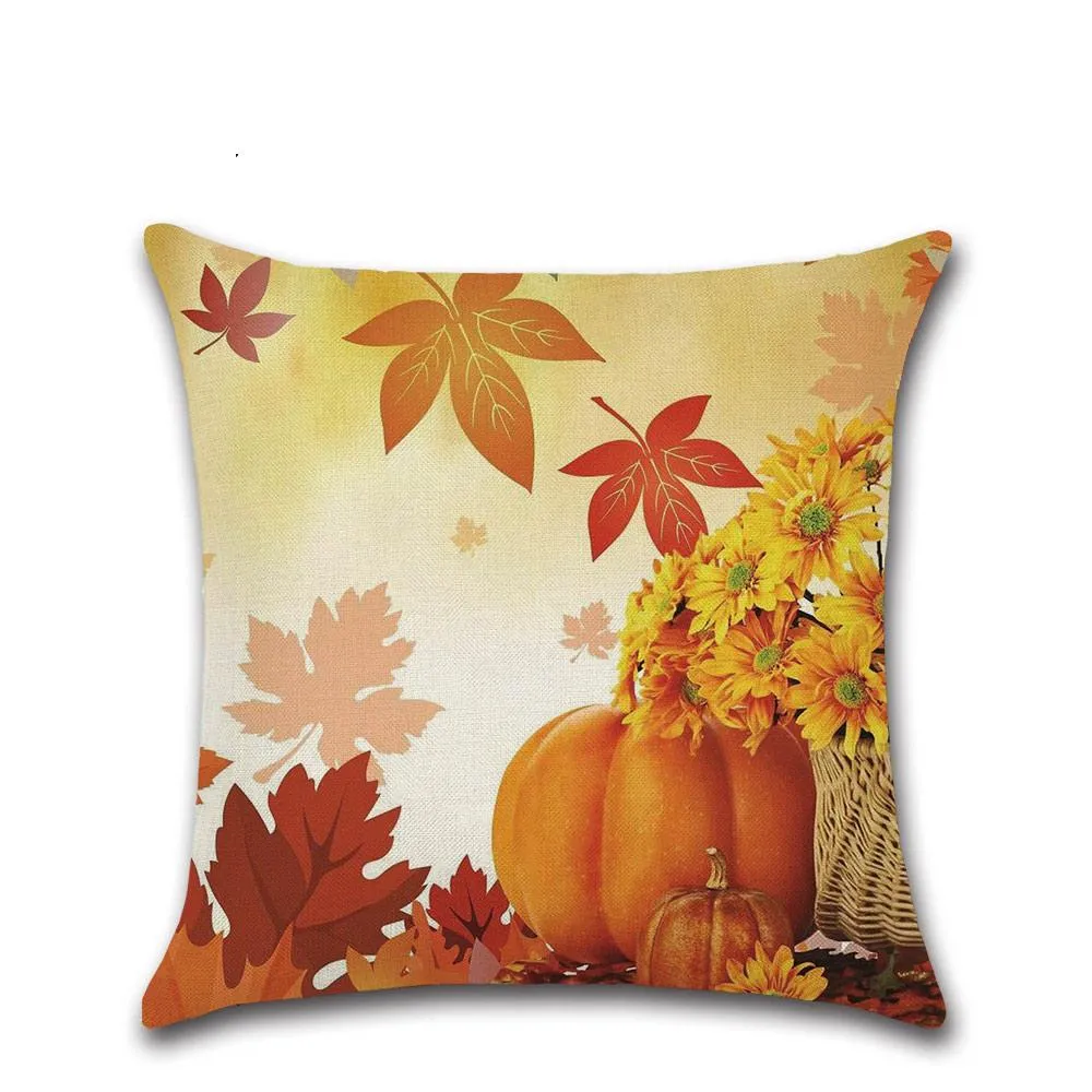 45*45cm kussensloop linten kussensomvatten Happy Fall Thanksgiving Day Soft Linnen Pillow Bus Cushion Cover Home Decor XVT0127