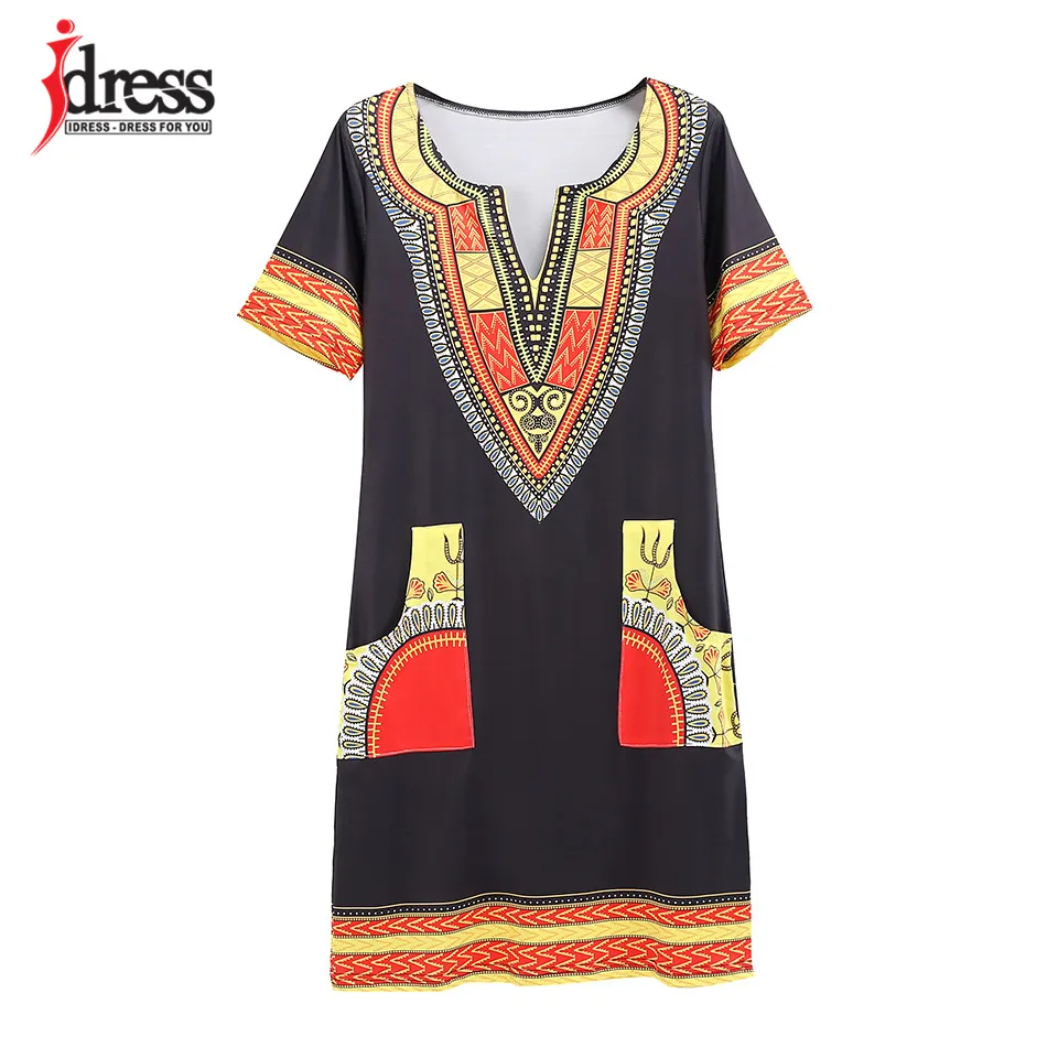 IDress S-XXXL Plus Size Sexy Casual Summer Dress Women Short Sleeve Party Dresses Black Vintage Traditional Printed Dresses (17)