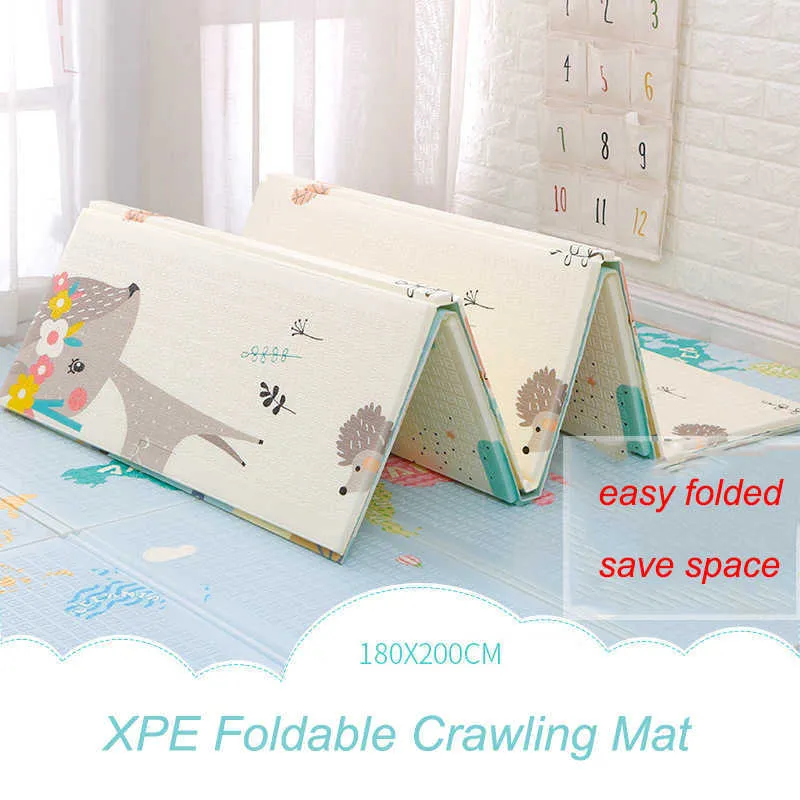 200*180cm XPE Mat 1CM Thickness Cartoon Pad Kid Play Mat Foldable Anti-skid Carpet Children Game Mat Tudiofun Baby Toys 210724