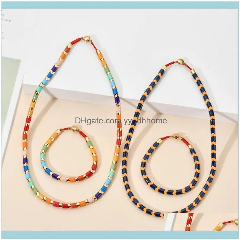Earrings & Necklace Luxury Fashion Jewelry Set Bohemian Multi-Color Enamel Wave Beads And Bracelet For Women Party Gift