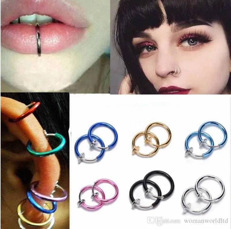Fake Nose Ring Goth Punk Lip Ear Nose Clip On Fake Septum Piercing Nose Ring Hoop Lip Hoop Rings Earrings