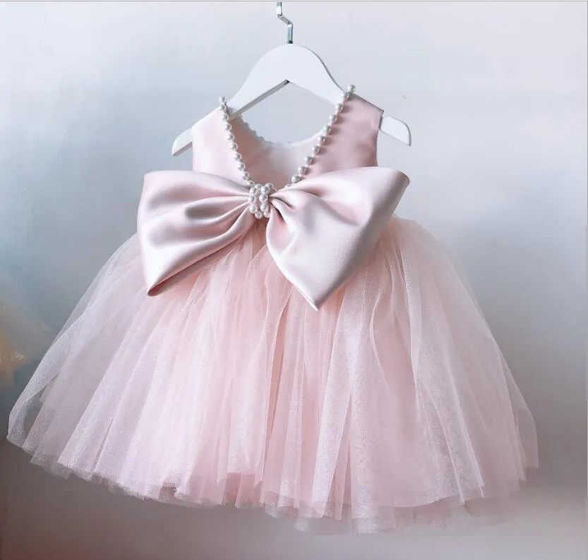 Été bébé baptême robes roses pour bébé filles dentelle princesse robe 1ère année robe d'anniversaire robe de fête infantile vêtements nouveau-nés 210315