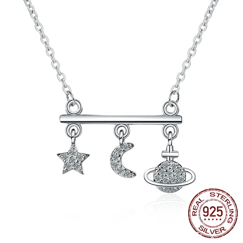 Bohemian Multi Styles 925 Silber Halsketten für Frauen Vintage Kristall Zirkon Planet/Stern/Mond Anhänger Halskette Geometrische Collier Collares XDZ543