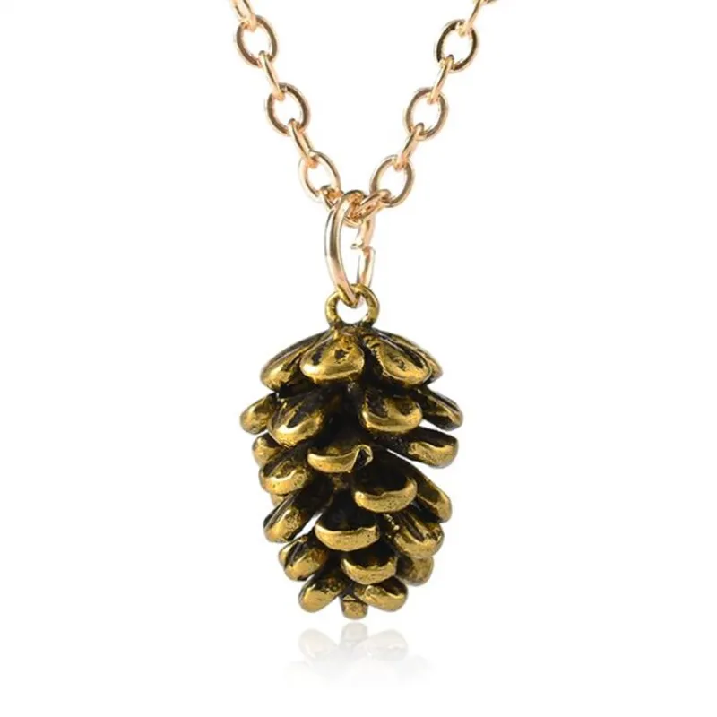 Pinjenötsväxtexemplar Hänge Halsband För Kvinnor Modesmycken Partihandel Metall Choker Acorn Pinecone Chain Halsband