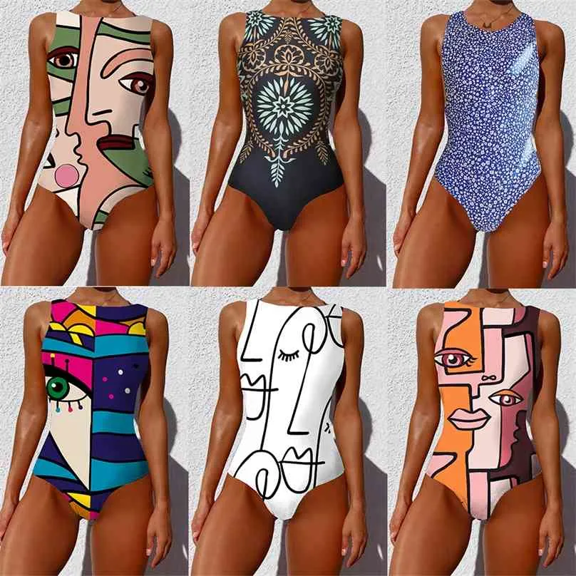 Swimsuit das mulheres listradas Swimsuit de alta qualidade Impresso Push Up Monokini Verão Banheira Tropical Bodysuit Feminino 210611