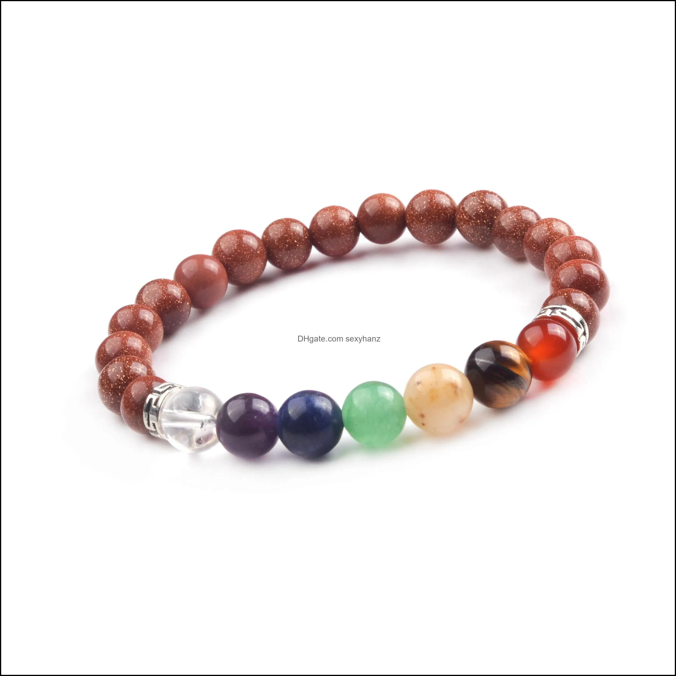 Seven Chakra Bead Bracelets - 8mm Natural Lava Stone Bead Bracelet, Men`s Stress Relief Yoga Beads Aromatherapy  Oil Disperser