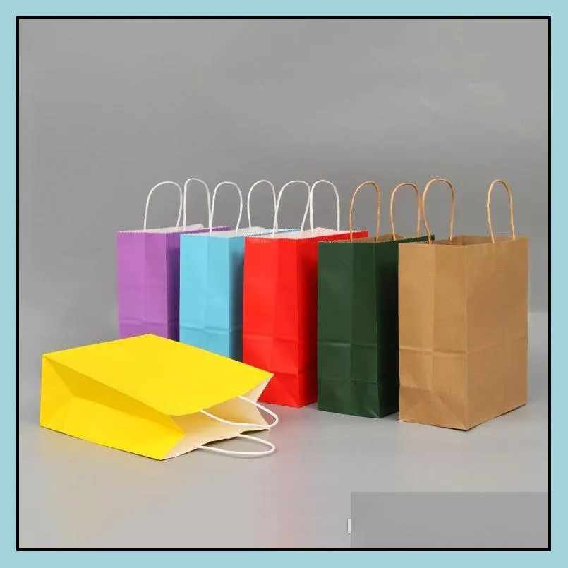 Shopping Bags Kraft Paper Multifunction High Quality soft colorful bag with handles Festival Gift Packaging 21x15x8cm ship fast A06