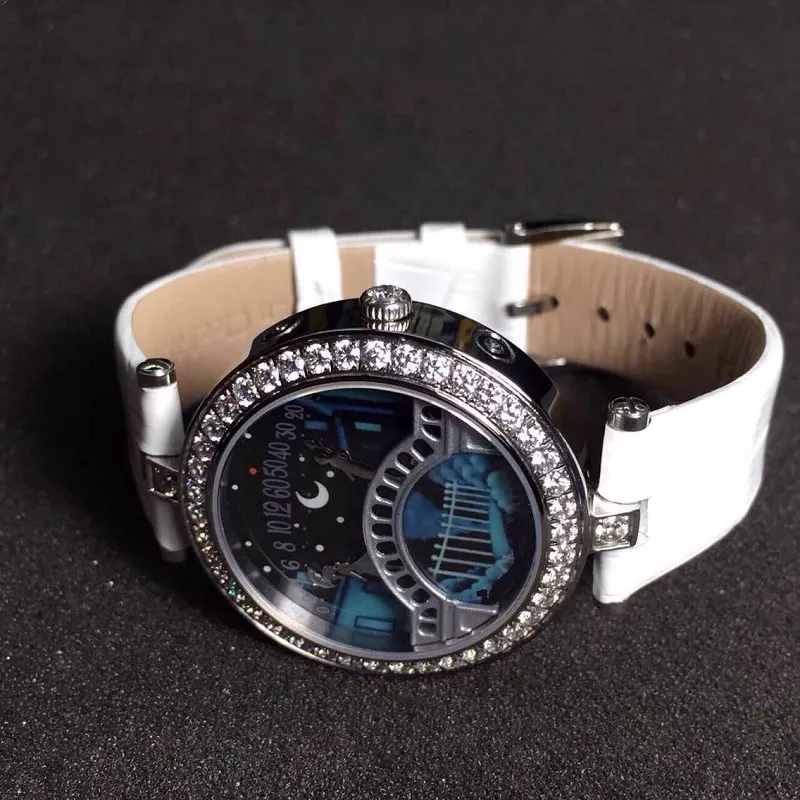 38mm Kvinnor Tjej Lady Party Fashion Cool Watch Armbandsur Lover Klockor Marry Japan Quartz Högkvalitativ Äkta Läderrem Vattentät Sapphire Crystal