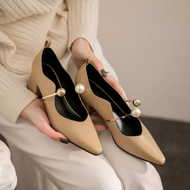 2021 mode Frauen Schuhe Perle Dekoration Neueste Echtes Leder High Heels Pumps Für Frauen Hochzeit Schuhe Frau Heels